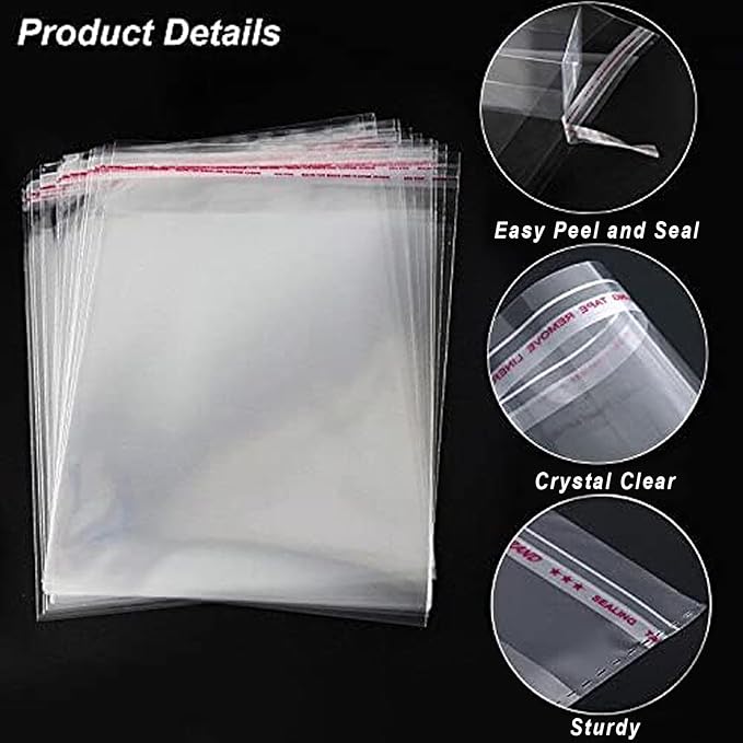 Self Sealing Cellophane Bags Self Adhesive, 8x11 Inch 100 Pcs Clear Resealable - Image 3