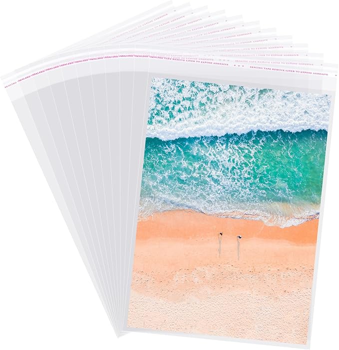 Self Sealing Cellophane Bags Self Adhesive, 8x11 Inch 100 Pcs Clear Resealable by Yotelab