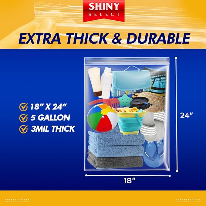 - 3 MILL THICK - 5 GALLON - Extra Large Heavy Duty Plastic Storage Bags Zipper - Image 2